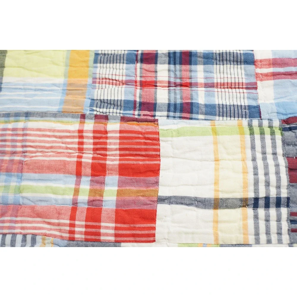 Pottery Barn Kids Quilt Twin Multicolor Madras Plaid Patchwork Cotton VGC